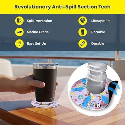 Lil Sucker Suction Cup Holder – Universal Drink Holder for Paddle Board, Kayak, ATV & Boat – Clip-On Coffee Anti-Spill - Donut Pack of 2 - color: Donut