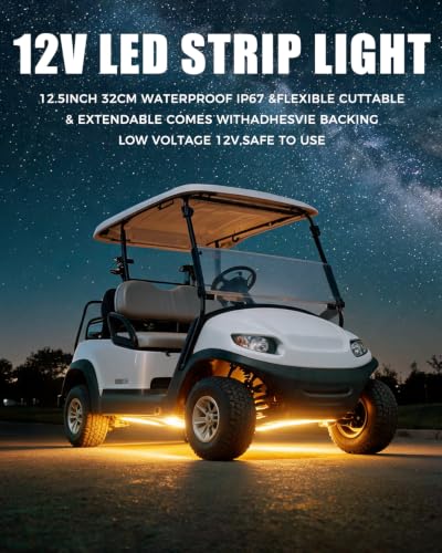 Keiurot 12V Led Light Strip for Car Motorcycle Golf Cart 12.5In Amber 4Pack - color: Amber Led Strip