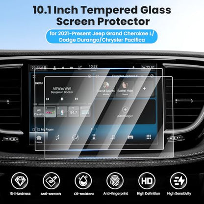 Canvcle 2PCS Screen Protector for 2021-2025 2026 Jeep Grand Cherokee L/Dodge Durango/Chrysler Pacifica, 10.1 Inch Touch Screen Protector Cover Tempered Glass Navigation Display Protective Film - size: 2021-Present Grand Cherokee L/Durango/Pacifica
