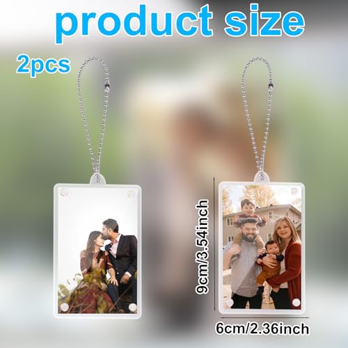 2pcs Magnetic Car Picture Holder, Acrylic Magnetic Personalized Photo Holder with Chain Rearview Mirror Accessories Ornaments Decor Car Hanging Photo Display for Family & Various Pictures