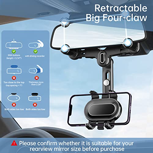 WUITIN Rearview Mirror Phone Holder for Car,360°Rotatable and Retractable Multifunctional Rear View Mirror Phone Holder,Four Corners Fixed Anti-Shake Design,for All Mobile Phones and All Car - style: 22 Design