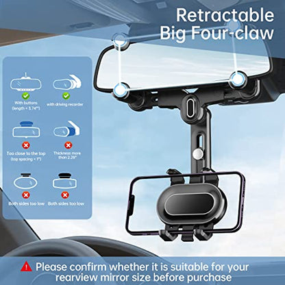 WUITIN Rearview Mirror Phone Holder for Car,360°Rotatable and Retractable Multifunctional Rear View Mirror Phone Holder,Four Corners Fixed Anti-Shake Design,for All Mobile Phones and All Car - style: 22 Design