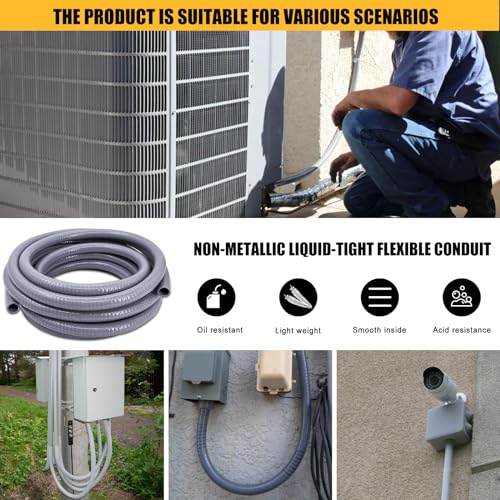 3/4 inch 150 Foot Liquid-Tight Conduit and Connector Kit, Flexible Non Metallic Electrical Conduit, With 10 Straight and 10 Angle Fittings and Pipe Strap - size: 3/4inch 150Ft