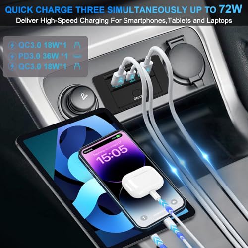 2PCS 3 Ports 12V RV USB Outlet 72W Panel Wall Mount Surface ON/Off - color: Blue, size: 2PCS