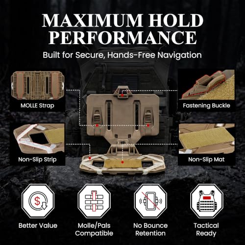 Pathfinder Universal MOLLE Phone, Navigation and GPS Rig – Folding Tactical Phone Holder for Tactical Vests, Chest Rigs, and Backpacks, Fits Devices 3.5" to 6.75" - Coyote Brown - color: Coyote Brown