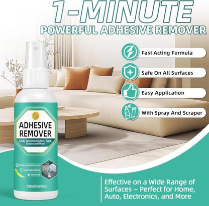 Adhesive Remover Spray, Glue Remover with Plastic Scraper and Towel, Surface Safe Sticky Stuff Remover for Car, Windows, Floor, Sticker Remover Rapidly Removes Labels, Gum, Tape, Wax (4.06Fl oz) - color: brown