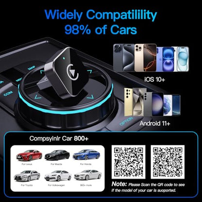 (2026 Upgraded) 2 in 1 Wireless CarPlay Adapter for Apple iPhone＆Android - color: Black