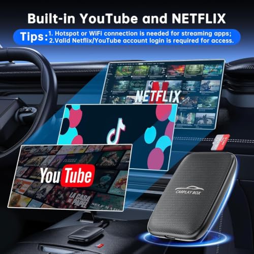 6-in-1 Android Auto Wireless Adapter and Apple CarPlay Adapter, Wireless Carplay Adapter with Netflix YouTube TF Card, Plug & Play, Easy Setup, Magic Video Ai Box for OEM Wired Apple Car Play Cars