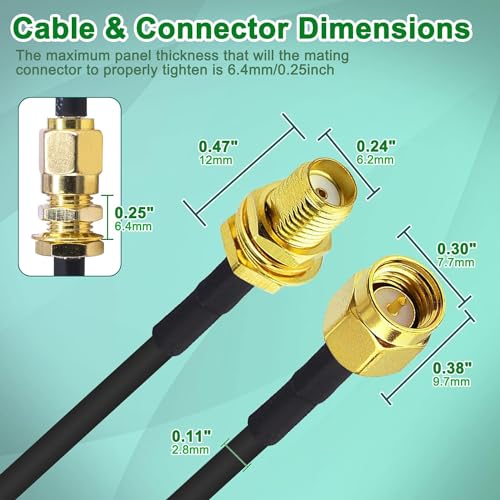 33ft WiFi Antenna Extension Cable RG174 RF SMA Male to SMA Female Coaxial Cable Low Loss Gold Plated Pigtail for Wireless LAN Router Bridge External Antenna Equipment 2pack - style: 33ft-Pack of 2