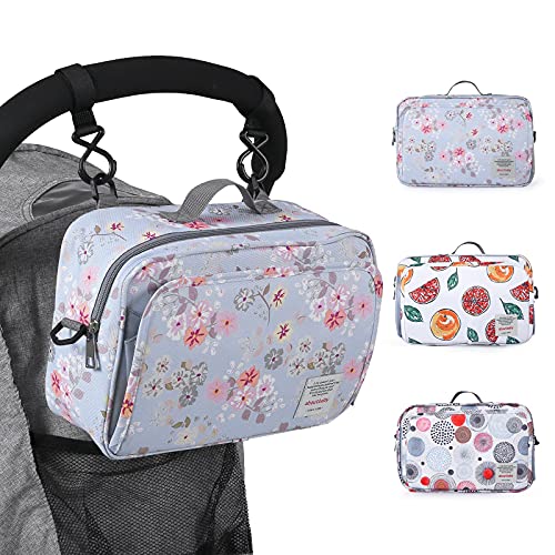 GOGOSO Baby Stroller Organizer Bag with Insulated Pocket, Universal Fit Most Strollers, Space for Diapers, Wipes & Toys, Flowers - color: flower