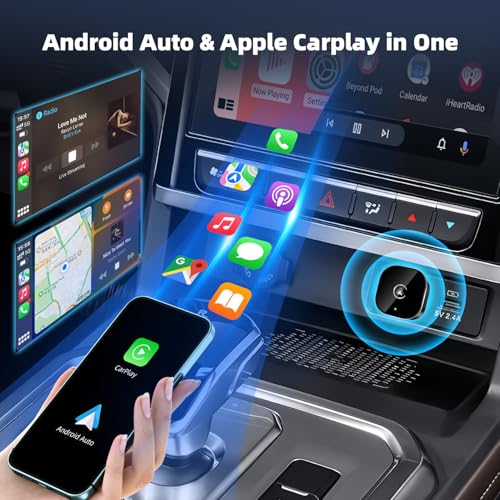 2026 New Wireless CarPlay Adapter for Apple iPhone ＆Android Auto 2 in 1, Mini USB CarPlay Dongle Wired to Wireless, Fast Connection, Compatible with iOS 10+ & Android 11+, Plug and Play (Dark Black) - color: Dark Black