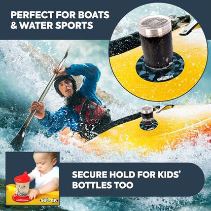Lil Sucker Suction Cup Holder – Universal Drink Holder for Paddle Board, Kayak, ATV & Boat – Clip-On Coffee, Anti-Spill - Fish Themed Pack of 2 - color: Fish Themed