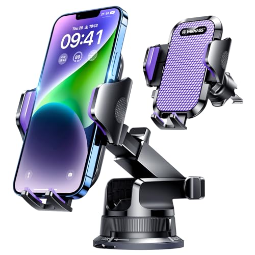 VANMASS [True Military-Grade] Car Phone Holder [Upgraded Suction & Clip] Cell Phone Mount for Dashboard Windshield Vent Truck Cradle Dash Stand for iPhone 16 Pro Max 15 14 13 12 Android, Purple - color: Purple