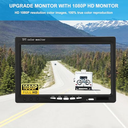 Truck RV Backup Camera with 7 Inch Monitor, AHD 1080P DIY Guide Lines No Delays Waterproof Wired Reverse Rear View Camera System for Car Trailer Camper - size: 7inch +1 Camera