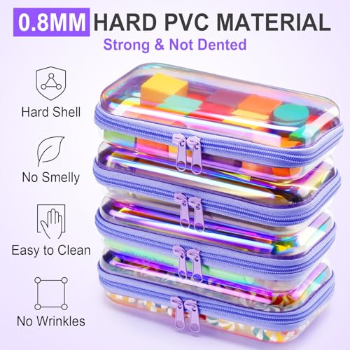 Hoolerry 4 Pcs Hard Clear Zipper Case,Clear,7.5 X 3.9 X 2 In,Purple Laser - color: Purple Laser, size: 7.5 x 3.9 x 2 in
