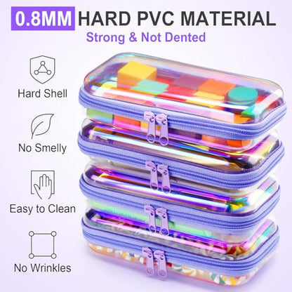 Hoolerry 4 Pcs Hard Clear Zipper Case,Clear,7.5 X 3.9 X 2 In,Purple Laser - color: Purple Laser, size: 7.5 x 3.9 x 2 in