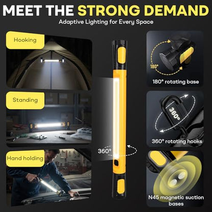 Underhood Work Light, 3000 Lumens COB with 360° Rotating Head, Magnetic Light Bar, 5000mAh Battery, IP54 Waterproof Portable Under Hood Mechanic Light (Yellow) - color: Yellow