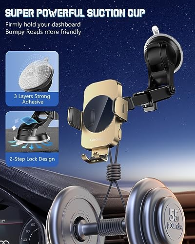 BothLin 3-in-1 Wireless Car Charger Mount, 15W Fast Charging Auto-Clamping Phone Holder for iPhone 17 16 15 14, Samsung Galaxy S24 S23, Dashboard, Vent & Windshield Car Mount - color: Amber Yellow