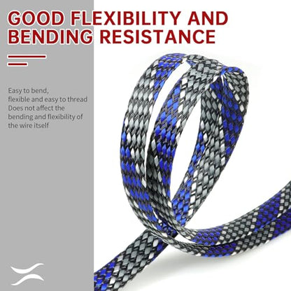 New Braid Sleeve,PP Cotton PET Braided Sleeve Tube Soft Wire Wrap Insulated Cable Protection Line Harness Sheath Daily Household Wire Management (Blue White Grey, 8mm (5/16")-19ft) - color: Blue White Grey, size: 8mm (5/16")-19ft