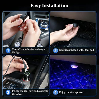 Car Interior LED Lights,4 in 1 RGB APP Control Automotive Under Dash Neon Ambient Lighting with USB Port,Music Sync Auto Footwell Lamp,Car Interior Atmosphere Light