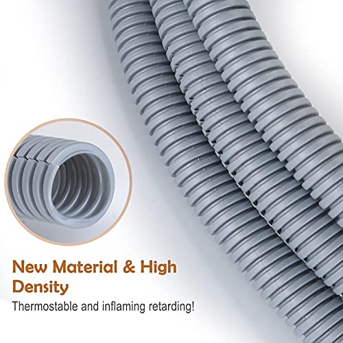 ZhiYo 20FT 1/2” Wire Loom Split Tubing Auto Wire Conduit Flexible Cover | High Temperature Heat Resistant -40F to 257F | Plastic Cover for Electrical Wires & Cables, Grey - color: Grey, size: 20FT 1/2"