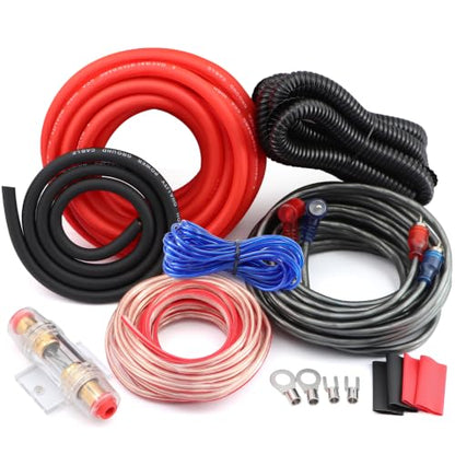8 Gauge Car Amplifier Wiring Kit, 800W Amp Kit Complete 8 Gauge Car Amplifier Installation Wiring Kit for Car Audio Subwoofer - 8GA GA CCA Red Power Wire, OFC RCA Interconnect Cable, Fuse Holder - size: 8 GAUGE