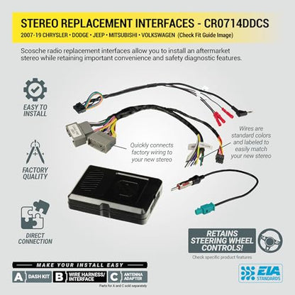 Scosche CR0714DDCS Double DIN Radio Install Dash Kit Compatible with Select 2007-19 Chrysler, Dodge or Jeep Vehicles - Complete Car Stereo Installation Kit - See Fit Guide in Images to Verify Vehicle - style: Premium Installation Set