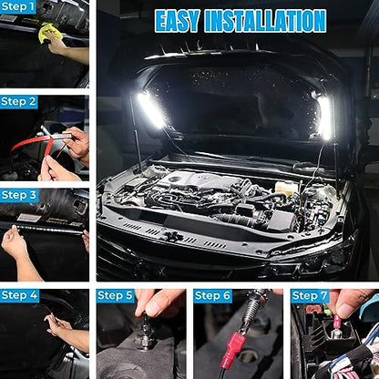 2-in-1 Under Hood LED Light Kit, Waterproof 12V Car LED Light Bar Car Underhood Work Lights with Automatic On/Off, 2pcs 36cm/14.17in 21LEDs Light Strip Kit, Universal Fits Any Vehicle