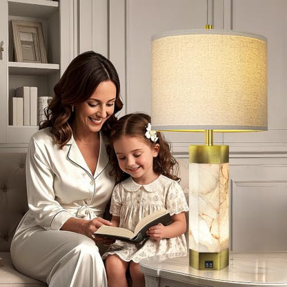 Scenekoy 27" Alabaster Table Lamps Set of 2,Table Lamp with Night Light - color: Pure White