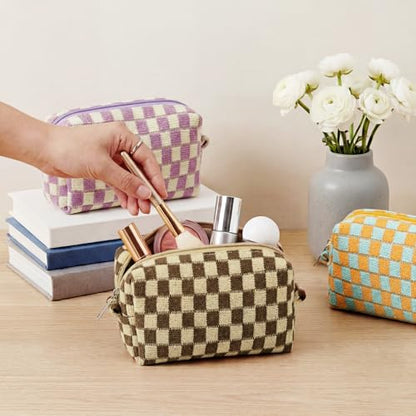 Gilprop 8 Pcs Checkered Makeup Bag Small Cosmetic Pouch Bulk,Colorful 1 - color: Colorful 1