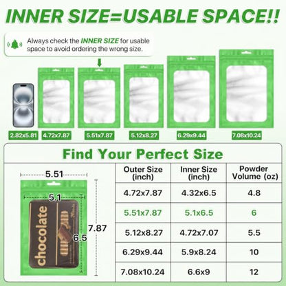 ANZNKU 100Pcs Green Mylar Bags, Resealable Smell Proof Zip Goodie Baggies - color: Lime Green, size: 5.51x7.87 inches