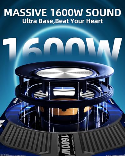 1600W Slim Underseat Car Subwoofer and Amp Package, Powered Subwoofer Car Audio with Built-in Class D Amplifier, Subsonic Deep Bass, Cast Aluminum, LED Ambient Light Switch,for Truck SUV Car