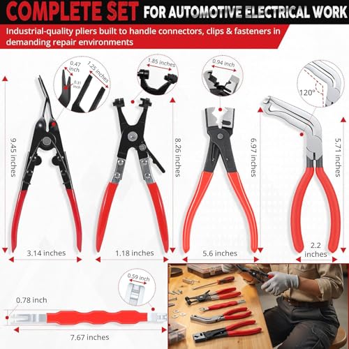 LUOWPZI 5-Piece Automotive Electrical Disconnect Pliers Kit, Fuel Line Tool Set Hose Clamp 60° Angled Connector Separator Trim Clip Removal Tools Plug Release & Wire Terminal Remover for Auto Repair - size: 5 Pcs