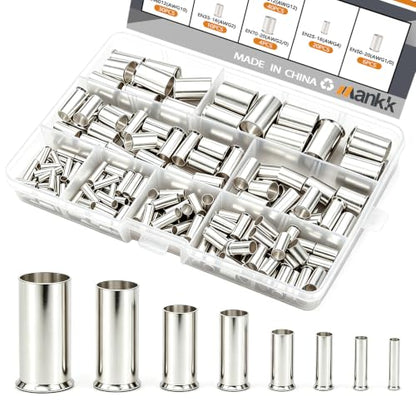mankk 170PCS Silver Plated Copper Wire Ferrules Kit 8 Sizes AWG (1/0 2/0 2 4 6 8 10 12) Crimp Terminal Connector Sleeves Insulated Cord Pin End Terminal for Wiring Automotive Home Repair - size: 170PCS