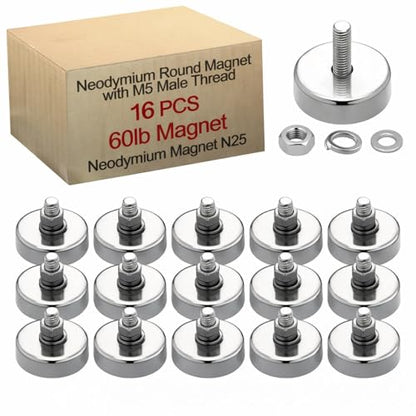 Flutesan 16pc Strong Round Mounting Magnet with Bolt, 0.98"-50lb-M5 Silver - color: Silver, size: 0.98in-60lb-M5