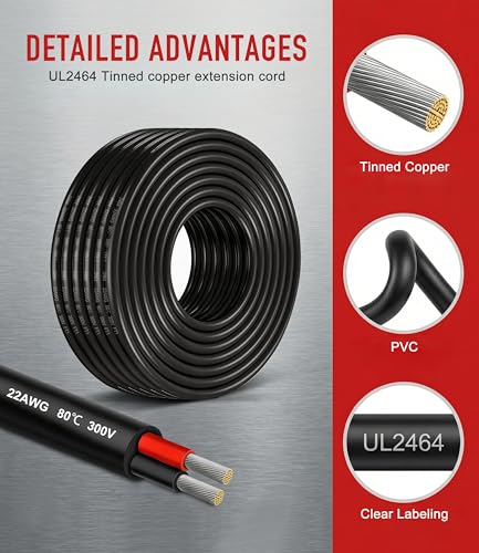 XINWANG 22AWG 2-Conductor Electrical Wire, UL2464, 26.25FT - size: 22AWG-2C(2x0.34mm²)-8M