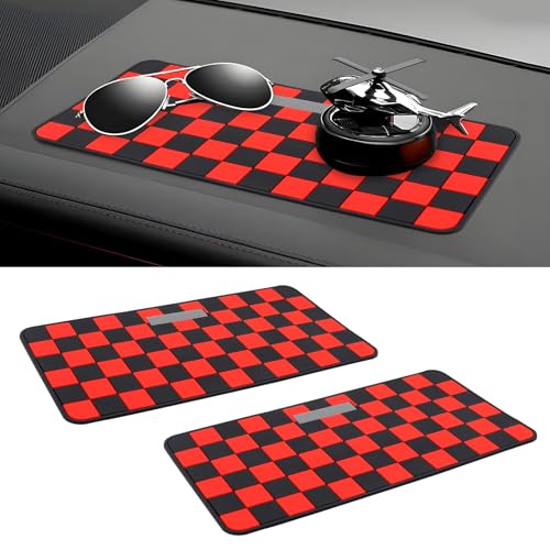 Wuyaoyao 2PCS Car Dashboard Anti Slip Mat, 12.2"×8.3" Non-Slip Dashboard Sticky Pad, PVC Car Dash Gripping Mat, Multifunctional Auto Grip Mat for Phones Sunglasses Keys Electronic Devices (Red) - color: Red