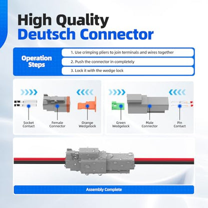 305PCS Deutsch Connector Kit, Hoodutric IP67 Waterproof Electrical Plugs DT 2/3/4/6/8/12 Pin Connectors with 74 Pairs Size 16 Stamped Contacts, Crimper & Terminal Removal Tool for Car Truck Boat