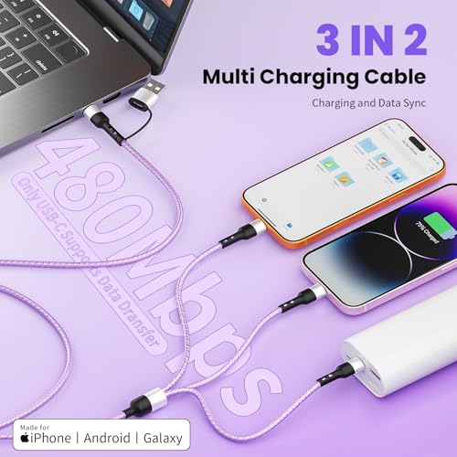 Travel Essentials, 3 in 2 Multi Charging Cable USB C Charger for iPhone 17 - color: Violet, size: 2Pack5FT