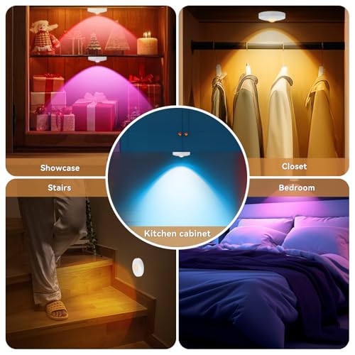 Rechargeable Puck Lights with Remote, 3 Pack Magnetic Under Cabinet Lighting, 1500mAh Battery Operated LED Tap Lights with Dimmer & Timmer for Kitchen, Closet, Shelf - 3 Color Temps & 12 RGB, White - color: White