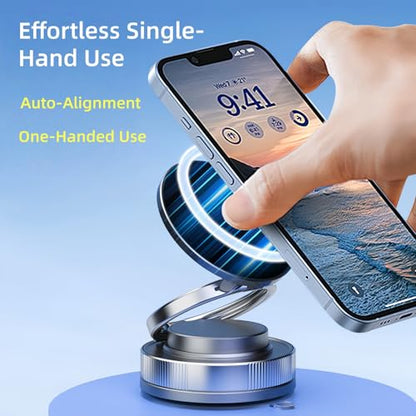 2026 Upgraded Magnetic Car Phone Holder for Magsafe: 360° Rotatable Adjustable Vacuum Car Phone Mount with 98LBS Suction & 2400gf Magnet, Universal for Car/Gym/Mirror, Fits iPhone & Android - color: E. T28-Black Base