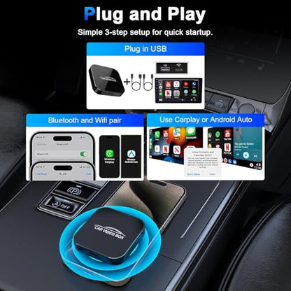 Wireless Carplay Adapter with YouTube, 2025 Carplay Wireless Adapter & Android Auto Dongle Easy to Setup,5GHz WiFi,Video Box Convert Wried to Wire Less Car Play Stream to Your Car