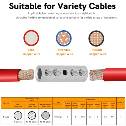 12-10 Gauge Wire Butt Connectors 10 PCS Tinned Brass Mechanical Butt Splice Connectors Kit 12-10 AWG Mechanical Repair Splice Kit Splice Screw Sleeves 10 PCS Mechanical Splices & 3:1 Heat Shrinks - color: Tinned Brass