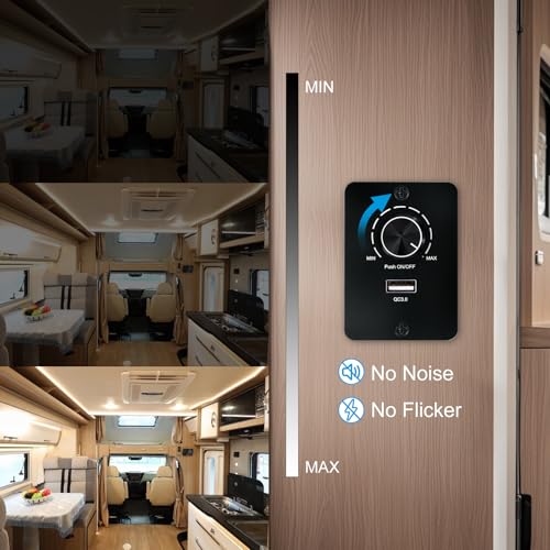 RGBZONE 12-24V RV Light PWM Dimmer Switch with USB Port for Camper Van - color: BLACK:Push-button On/Off Control