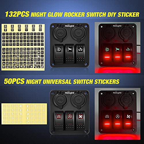 Nilight 3 Gang Rocker Switch Panel SPST On Off 12 Volt Toggle Red - color: Red, size: 3+2 Gang Dual USB