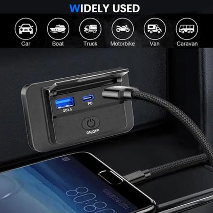 2PCS 72W 12V USB Outlet Wall Mount,36W USB C&Dual QC 3.0 18W Car USB Port Charger Socket Panel with Button Switch,Waterproof 3 USB Multi Port Power Outlet 12V for Car Bus RV Truck Marine