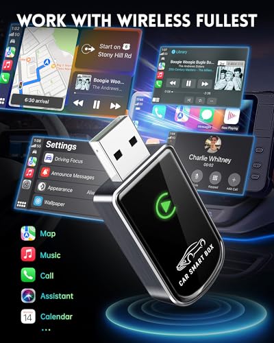 Amzfeel Wireless Carplay Adapter for Apple iPhone, Mini Bluetooth Dongle Convert Factory Wired to Wireless Car Play Plug & Play Auto Connect, Low Latency, GPS for iOS 10+ & Cars 2015+ (Brushed Gery)