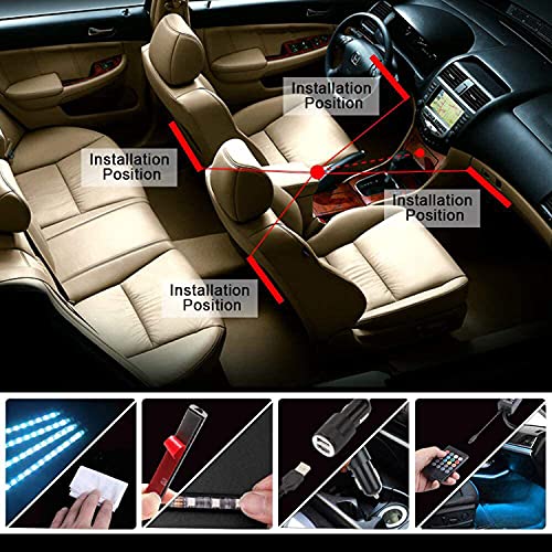 Car LED Strip Lights RGB 5050 4X 12-SMD Bar Colorful Bright Interior Atmosphere Under Dash Footwell Light, 5V USB Plug, Bluetooth APP and Remote Control, Music Sync