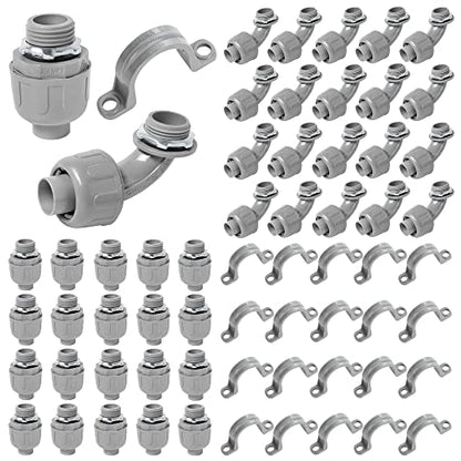 (3/4" Conduit Parts 60 Pack) Yariwiz 3/4 PVC Electrical Conduit Fitting Plastic Liquid Tight Conduit Connector Kit, Include 20 Conduit Couplings, 20 Conduit 90 Degree Elbows and 20 Conduit Straps - style: 3/4" Part Kit-60 Pack