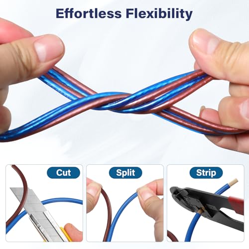 HiFind 16/2 Gauge AWG Car Audio Speaker Wire Cable 25 Ft, Professional Shielded OFC Zipper Wire, Transparent Soft PVC for Automotive Stereo HiFi Home Theater System, Subwoofer, Blue+ Brown - size: 25FT, style: 16 AWG